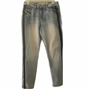 Hydraulic Skinny Jeans Light Wash Black Felt Side Strip Size 6 Y2K Tuxedo Stripe